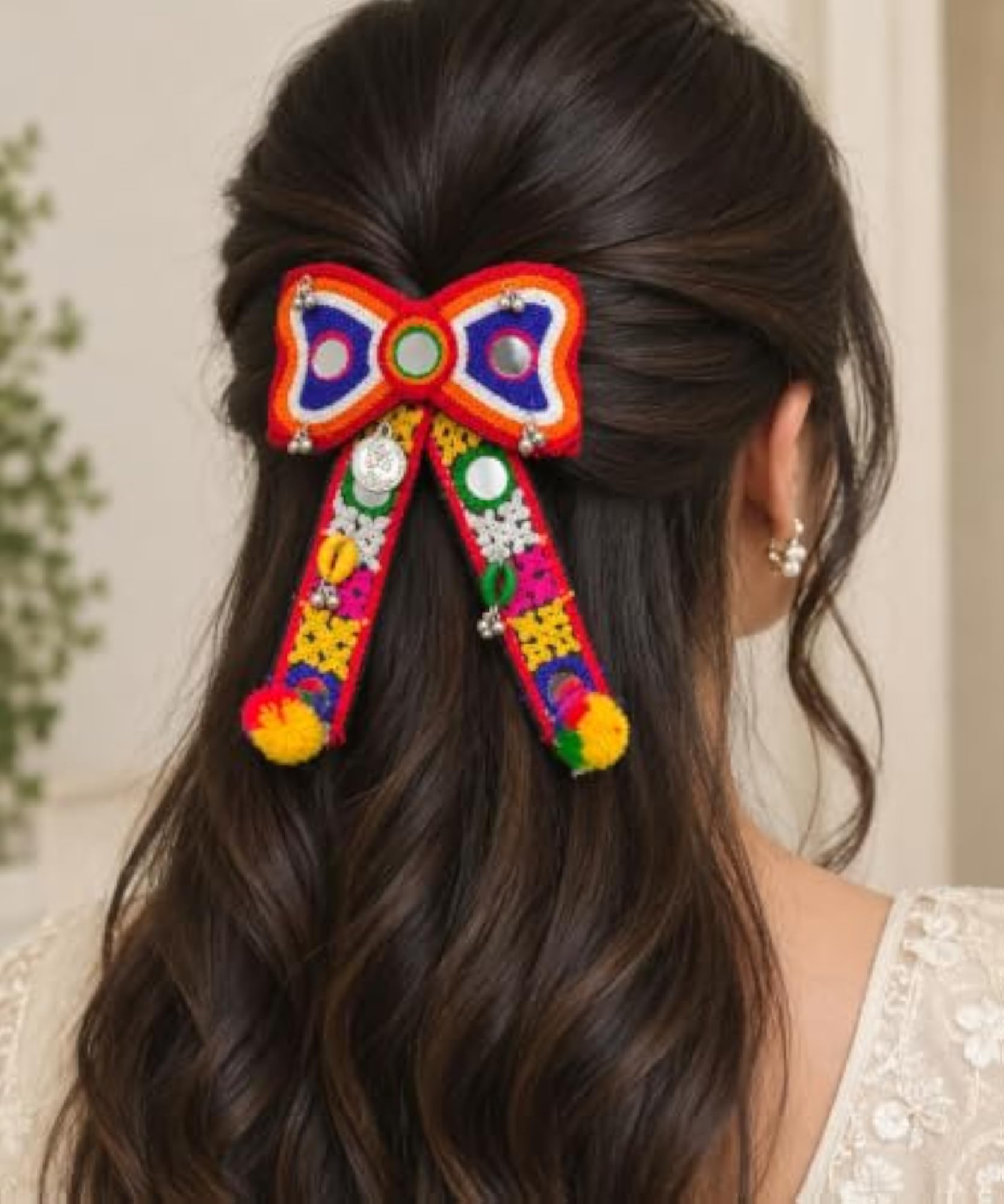 Traditional Multicolour Embroidered Hair Bow Clip